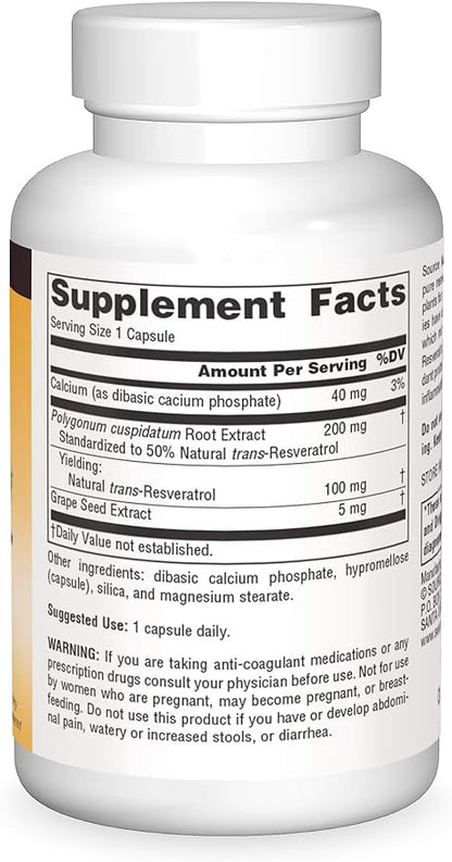 Source Naturals Resveratrol 100, for Heart and Healthy Aging* 100 mg - 60 Vegetarian Capsules