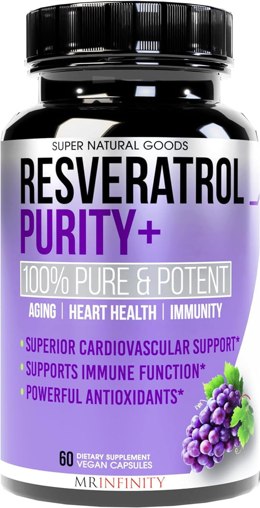 Resveratrol Purity+ Capsules - 98% Trans-Resveratrol - Highly Potent & Purified - 60 Capsules Resveratrol Supplements