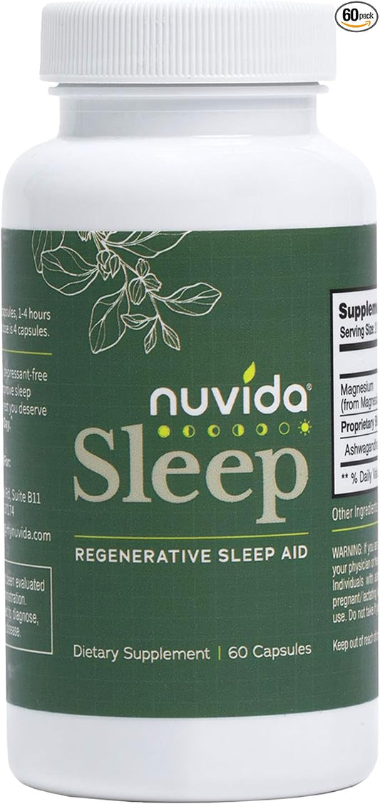 Sleep Regenerative Sleep Aid Restful Nights with No Melatonin | Ashwagandha, L-Theanine, GABA, and Magnesium Glycinate | Non-Habit Forming Sleep Aid for Adults | 60 Capsules - 60 Count