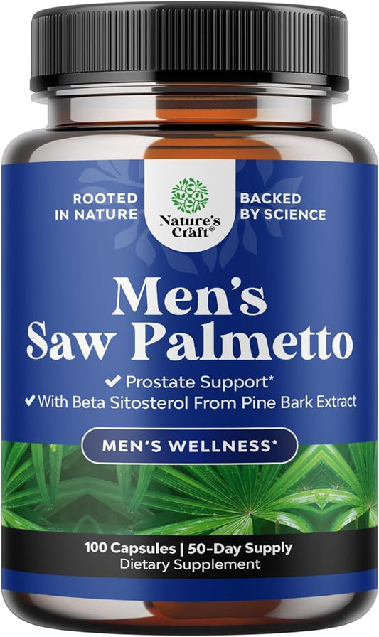 Natures Craft Saw Palmetto for Men with Beta Sitosterol - Saw Palmetto Extract Prostate Health Supplement for Men for Bladder Control and Prostate Support - Restoring Hair Supplement for Men