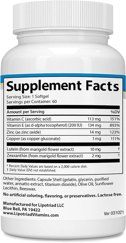 Visionary Eye Vitamins – 60 Capsules – Lutein and Zeaxanthin Supplements with Other AREDS 2® Ingredients for Macular Degeneration & Vision Support 