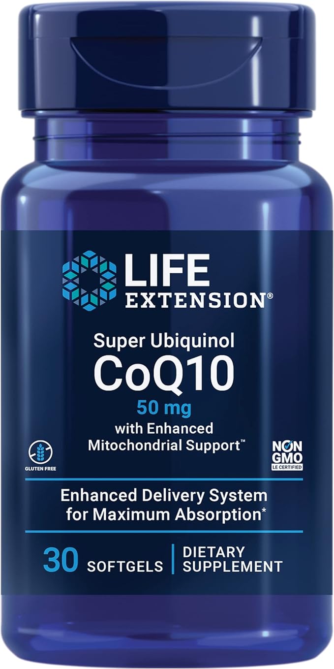 Life Extension Super Ubiquinol CoQ10 with Enhanced Mitochondrial Support, heart health supplement, maximum absorption, 50 mg, non-GMO, gluten-free, 30 softgels