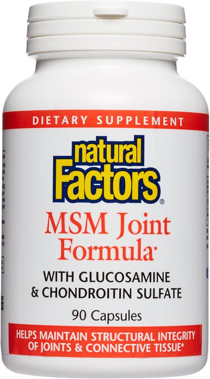 Natural Factors, Joint MSM Formula, Supports Healthy Joint, Muscle and Cartilage with Glucosamine and Chondroitin Sulfate, 90 capsules (90 servings)