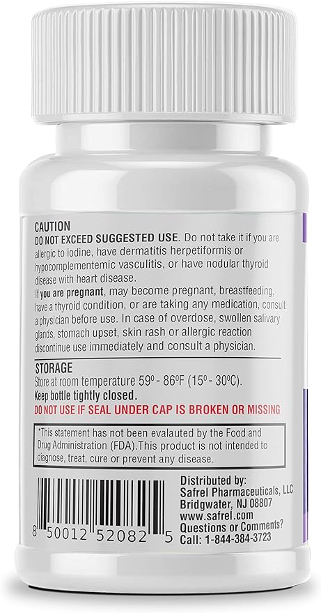 Safrel Potassium Iodide 65 mg Tablets, Adults and Kids | Thyroid Support | Made in USA | Non-GMO Verified | Ki Pills Potassium Iodine Tablets - YODO Naciente (60 Count (Pack of 1))