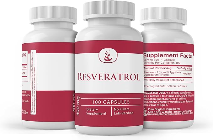 PURE ORIGINAL INGREDIENTS Resveratrol, (100 Capsules) Always Pure, No Additives Or Fillers, Lab Verified