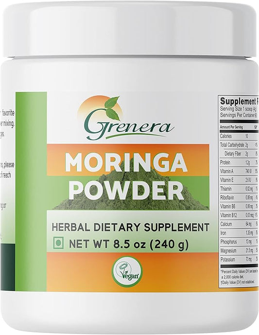 Grenera Organic Moringa Leaf Powder 8.5 Ounce - USDA, Kosher, Vegan Ceritified Moringa Powder