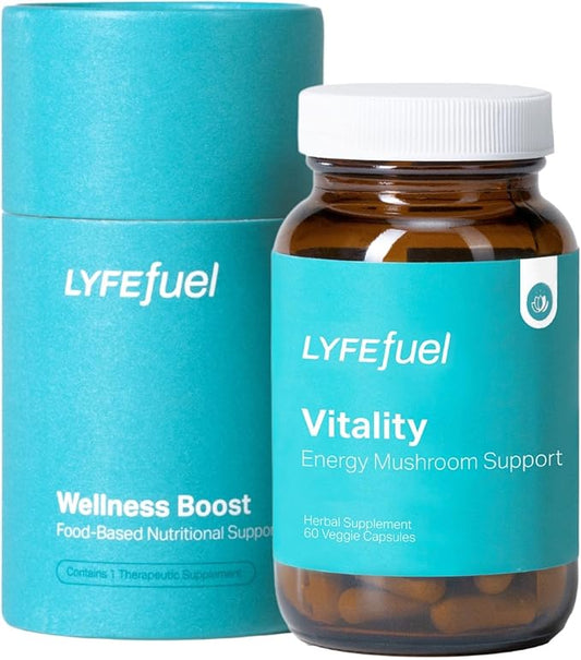 LyfeFuel Adaptogen Blend for Natural Energy & Vitality | Mushroom Supplement & Organic Herb Complex to Boost Stamina, Reduce Fatigue | Maca, Cordyceps, Reishi, Ginkgo, Rhodiola | 60 Vegan Capsules