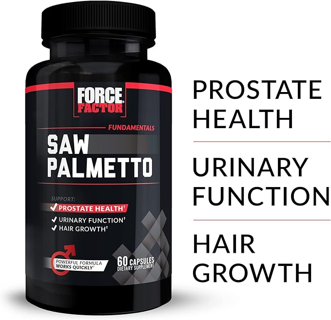 Force Factor Saw Palmetto for Men, Saw Palmetto Extract for Prostate Health, Urinary Function, & Hair Growth, Fast-Acting Formula with BioPerine for Superior Absorption, 60 Capsules