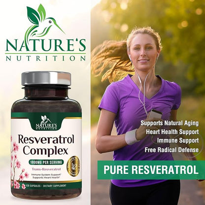 Resveratrol 1800mg Per Serving - Potent Antioxidants for Immune Support - Extra Strength Trans-Resveratrol Supplement Supports Healthy Aging & Heart Health - From Natural Polygonum Root - 120 Capsules