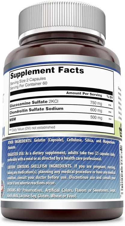 Amazing Formulas Glucosamine Chondroitin MSM 1850 mg Per Serving Capsules Supplement | Non-GMO | Gluten Free | Made in USA (120 Count)