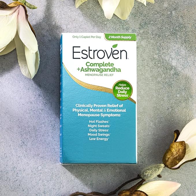 Estroven Complete + Ashwagandha Multi-Symptom Menopause Supplement for Women - Clinically Proven Ingredients Provide Menopause Relief & Night Sweats + Hot Flash Relief* - 4 Month Supply (Pack of 2)