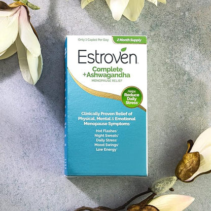 Estroven Complete + Ashwagandha Multi-Symptom Menopause Supplement for Women - Clinically Proven Ingredients Provide Menopause Relief & Night Sweats + Hot Flash Relief* - 4 Month Supply (Pack of 2)