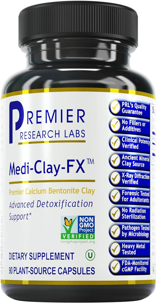 Premier Research Labs Medi-Clay-FX: Bentonite Clay Capsules for Detoxification | Food Grade Smectite Supplement | Absorb Toxins, Supports Cellular Health and Mold Detox - 60 Capsules