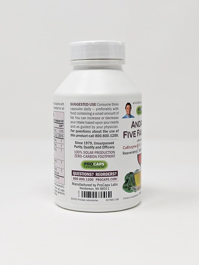 ANDREW LESSMAN Andrew's Five Favorites 120 Capsules – Provides 200mg Each of Coenzyme Q-10, Resveratrol, EGCG, Pomegranate and Alpha Lipoic Acid, Powerful Anti-Oxidant Support, No Additives