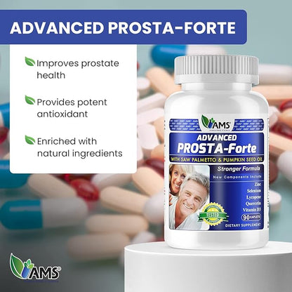 America Medic & Science Advanced Prosta-Forte (90 Caplets) | Prostate Supplement for Men | Dietary Pills with Saw Palmetto Extract, Vitamin D3, Zinc, and Pumpkin Seed Oil for Enhanced Prostate Health