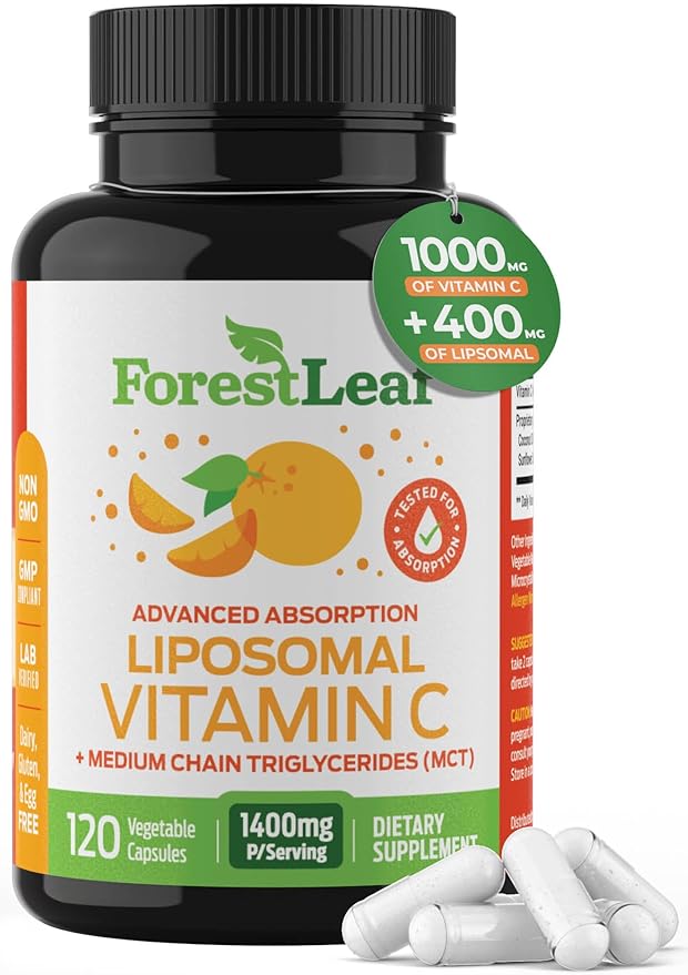 ForestLeaf Liposomal Vitamin C 1000mg Capsules - High Absorption Fat Soluble Vit C, Immune Booster with MCT Oil and Sunflower Lecithin, Powerful Antioxidant vitamin c Supplement, 120 Vegan Pills