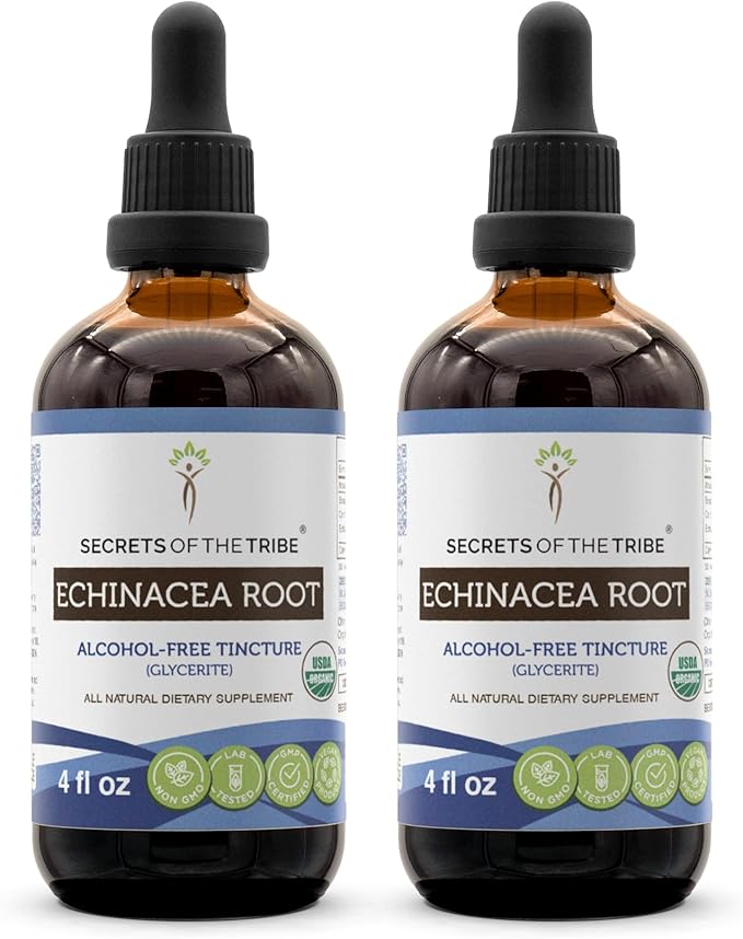 Echinacea Root USDA Organic Tincture | Alcohol-Free Extract, High-Potency Herbal Drops, Immune System Health | Made from 100% Certified Organic Echinacea Root (Echinacea Purpurea) 2x4 oz