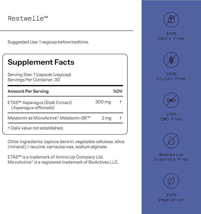 Quality of Life - Restwelle – Premium Natural ETAS and Melatonin Supplement – Non Groggy formula with ETAS and Melatonin SR – Non Habit Forming – 30 Capsules