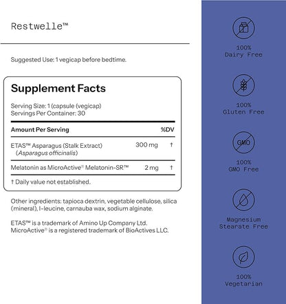 Quality of Life - Restwelle – Premium Natural ETAS and Melatonin Supplement – Non Groggy formula with ETAS and Melatonin SR – Non Habit Forming – 30 Capsules