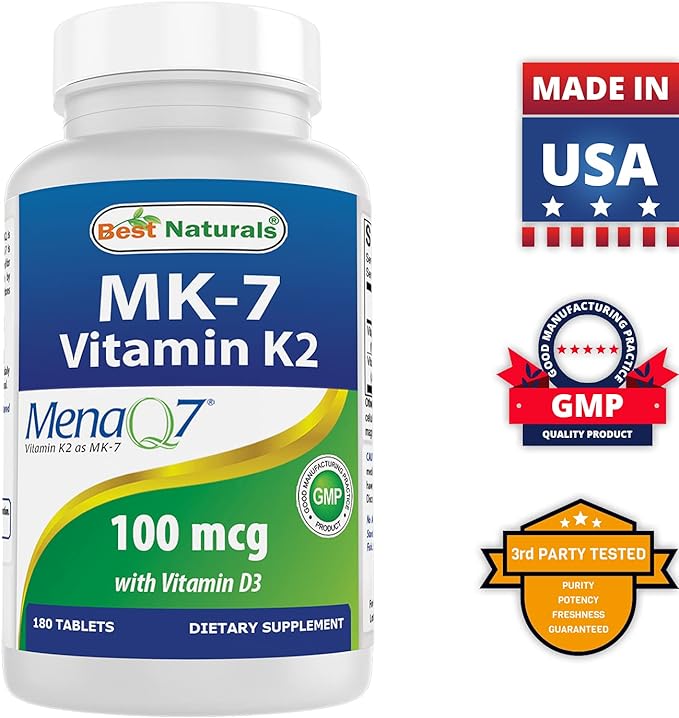 Best Naturals Vitamin K2 (MK7) with D3 Supplement Bone and Heart Health (5000 IU Vitamin D3 & 100 mcg Vitamin K2 MK7), 180 Tablets