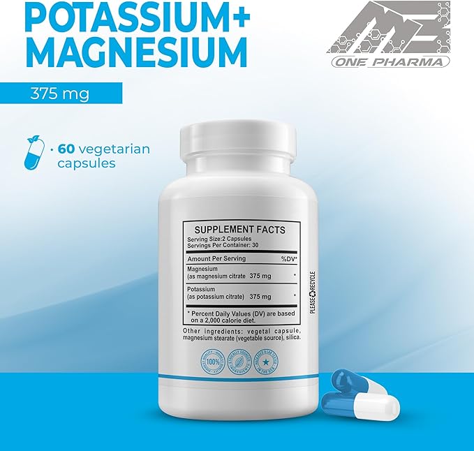 – Potassium and Magnesium Citrate Dietary Supplement – Promotes Healthy Bones and Heart Health – Non-GMO, Vegetarian, Gluten-Free - 60 Capsules