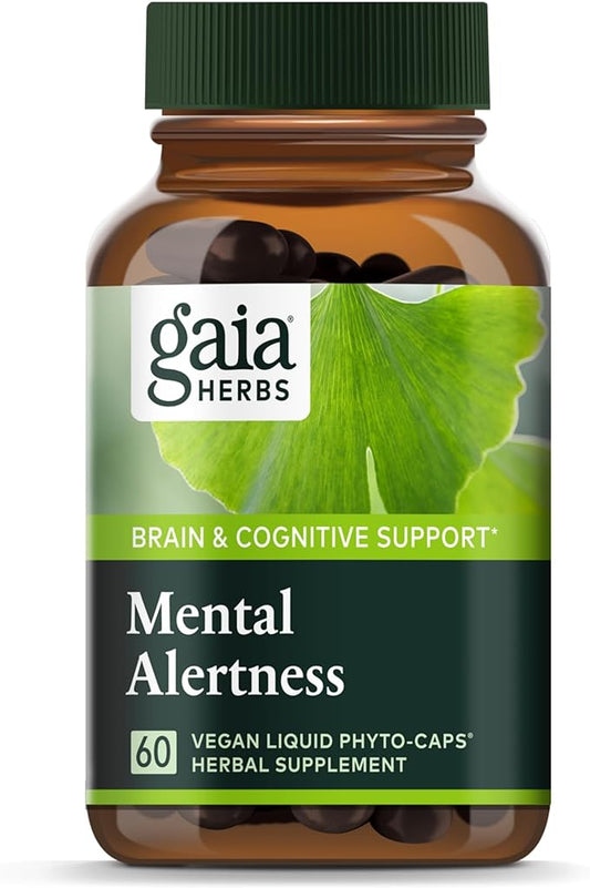 Gaia Herbs Mental Alertness - Brain Support Supplement to Help Maintain Focus & Memory* - with Eleuthero, Ginkgo Leaf, Gotu Kola, Rosemary & Oats - 60 Vegan Liquid Phyto-Capsules (15-Day Supply)