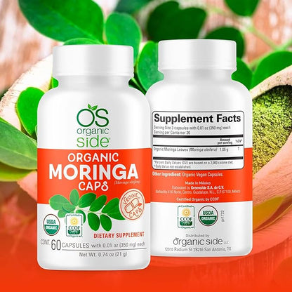 Organic Moringa 60 Capsules - Nutrient Dense Superfood - Certified USDA - Non GMO - Vegan