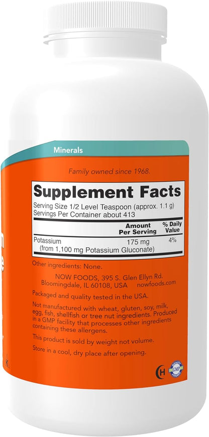 NOW Supplements, Potassium Gluconate Pure Powder 175 mg, Essential Mineral*, 1-Pound