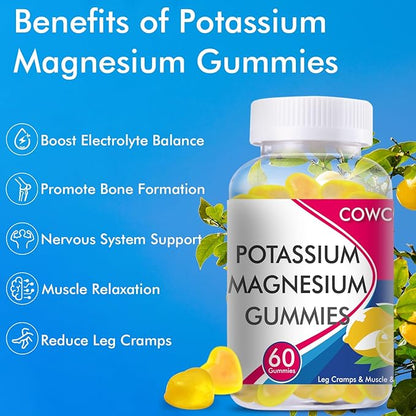 (2Pack) Potassium Magnesium Gummies for Adults Kids,Sugar-Free,Potassium,Citrate with High Absorption Magnesium Glycinate Supplements for Leg Cramps & Muscle,Heart Health.