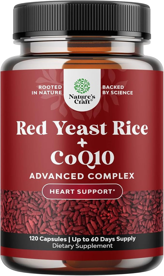 Red Yeast Rice with CoQ10 Supplement - Extra Strength Red Yeast Rice 1200 mg. Capsules with CoQ10 100mg Per Serving - Heart Health Supplement 3rd Party Tested Vegan Non-GMO & Citrinin-Free (2 Months)