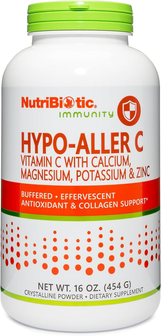 NutriBiotic - Hypo-Aller C Powder Vitamin C & Minerals, 16 Oz | 1300 Mg Vitamin C for Antioxidant & Collagen Support | Buffered with Calcium, Magnesium, Zinc & Potassium | Gluten & GMO Free