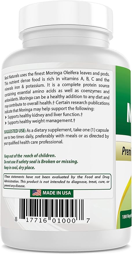 Best Naturals Moringa 500 mg 180 Vegetarian Capsules