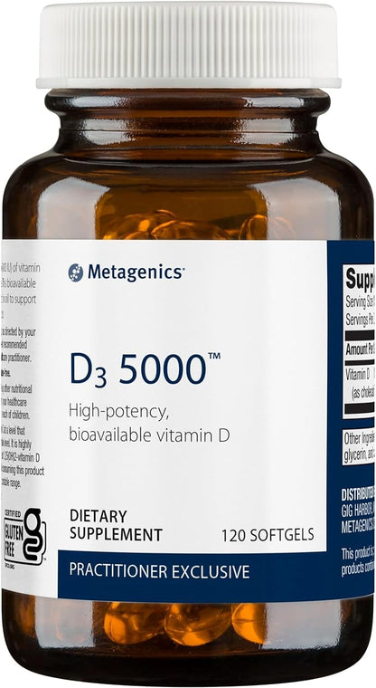 Metagenics D3 5000 - for Immune Support, Bone Health & Heart Health* - High Potency Vitamin D - Non-GMO - Gluten-Free - 120 Softgels