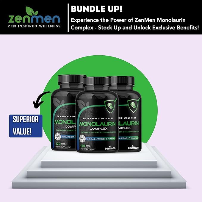 Monolaurin Capsules Supplement - Tick Bite Immune Support - Lauric Acid, Astragalus, Cats Claw, Beta Glucan, Olive Leaf - Much Potent Than 1000mg Pellets