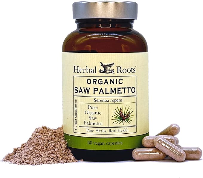 Herbal Roots Organic Saw Palmetto Capsules | 1,000mg per Serving | 60 Organic Vegan Capsules