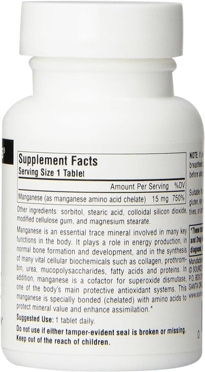 Source Naturals Manganese 10mg Amino Acid Chelate Supplement - 100 Tablets (Pack of 2)