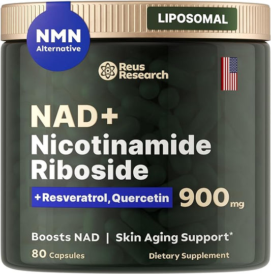 Reus Research NMN Supplement Alternative - Liposomal Nicotinamide Riboside, Resveratrol, Quercetin by Reus Research - High Purity NAD Supplement for Anti-Aging, Energy, Focus - 80 Capsules