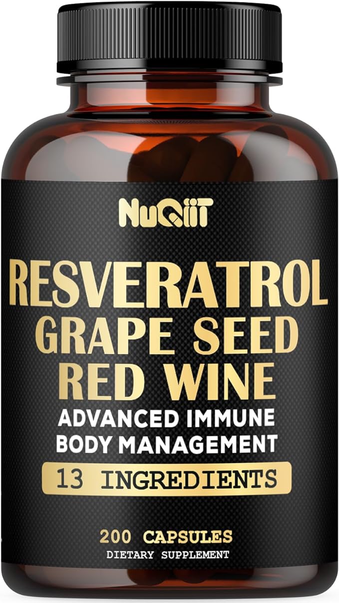 Extract 30:1 Trans Resveratrol Supplement 1000mg with Red Wine Extract, Immune & Body Management Complex - Echinacea, Garlic Bulb, Berberine HCI, Milk Thistle & More - 200 Capsules for 100 Servings