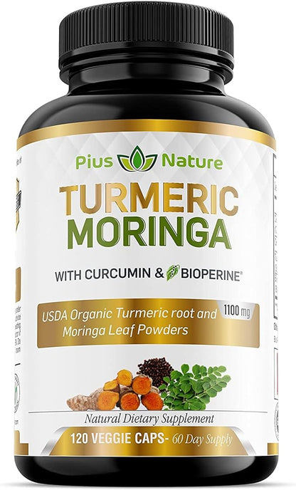 Turmeric Moringa - Organic Turmeric Curcumin Supplements and Organic Moringa Powder - 120 Veggie Capsules Supplement for Women and Men