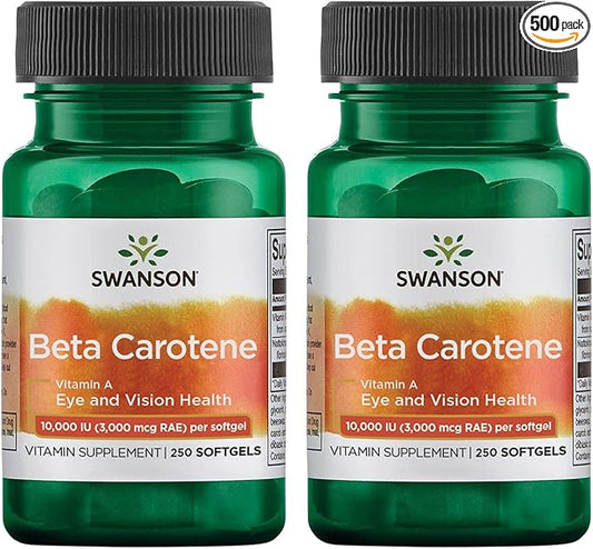 Swanson Beta-Carotene - Vitamin A Supplement Promoting Immune Health, Eye & Skin Health - Natural Wellness Formula - (250 Softgels, 3000mcg Each) 2 Pack