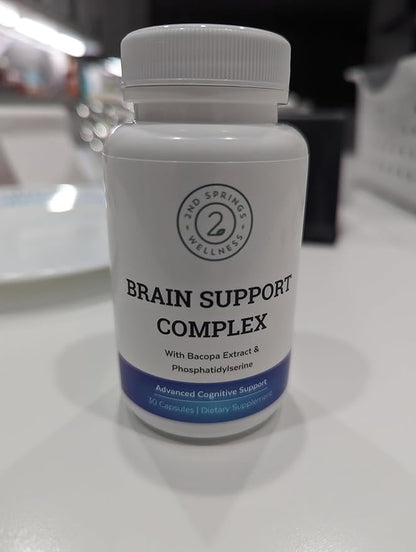 Brain Support Complex - Advanced Cognitive Support Supplement with Ginkgo Biloba, Bacopa Monnieri, Phosphatidylserine, Huperzine-A, St. John's Wort - 30 Ct