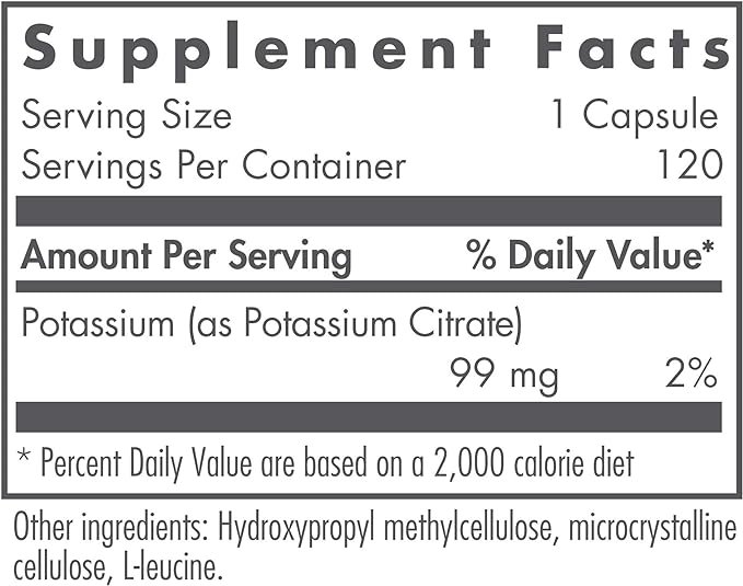 Nutricology Potassium Citrate - for Men & Women, Organic, Pure, Well-Absorbed, 99mg Supplement, Vegetarian Capsules - 120 Count