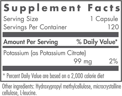 Nutricology Potassium Citrate - for Men & Women, Organic, Pure, Well-Absorbed, 99mg Supplement, Vegetarian Capsules - 120 Count