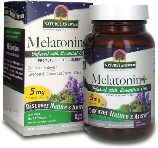 Nature's Answer Melatonin 5mg 60-Capsules | Promotes Restful Sleep | Melatonin + Essential Oils Lavender Calms and Relaxes | Single Count