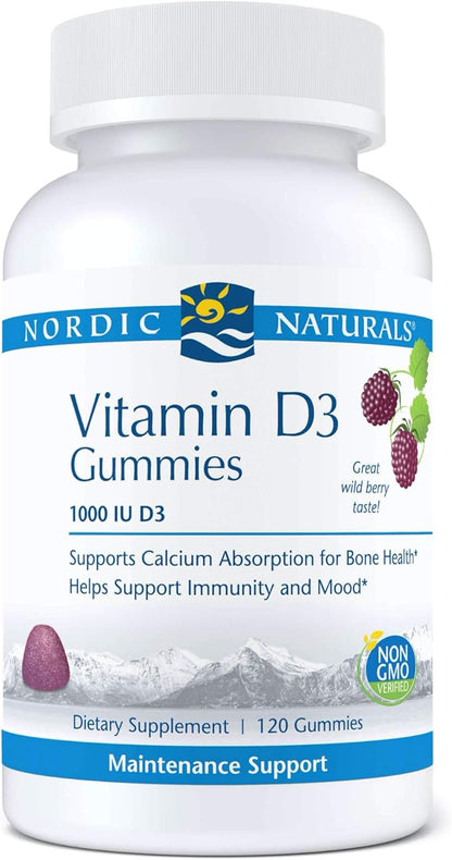 Nordic Naturals Pro Vitamin D3 Gummies, Wild Berry - 120 Gummies - 1000 IU Vitamin D3 - Great Taste - Healthy Bones, Mood & Immune System Function - Non-GMO - 120 Servings