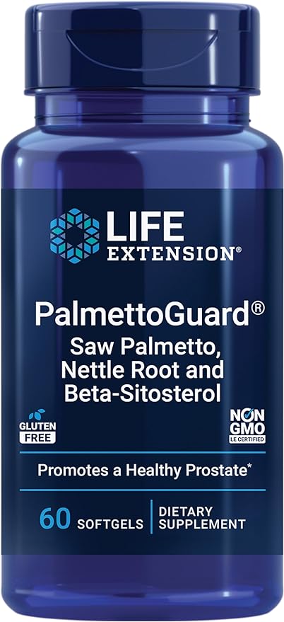 Life Extension Palmetto Guard Saw Palmetto, Nettle Root & Beta-Sitosterol Supplement Supports Healthy Prostate Function & Hormone Metabolism - Non-GMO, Gluten-Free - 60 Softgels