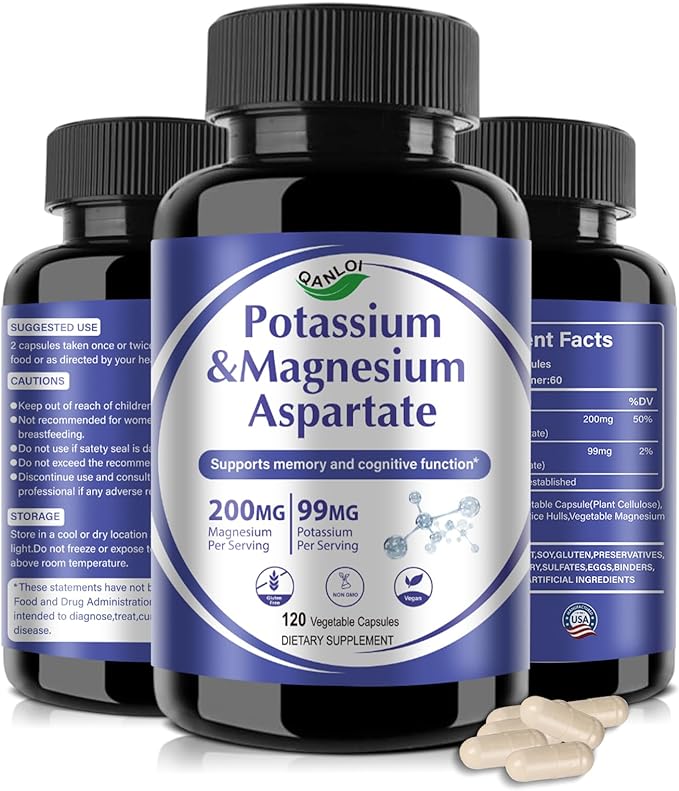 Potassium Magnesium Supplement with Aspartate Complex- Magnesium Supplement & Potassium Supplement (120 Capsules)