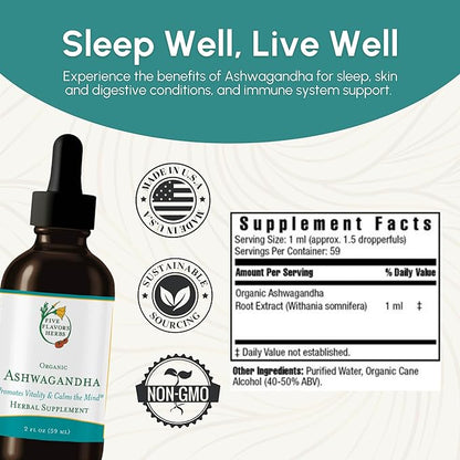 Ashwagandha Tincture - Promotes Vitality, Calms The Mind, Immune Support, Adaptogen, Lemon Balm, Herbal Supplement - 2 Fl Oz