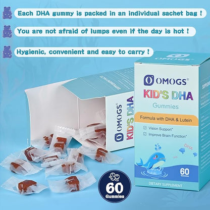 Children’s DHA Blueberry Flavoured Gummies, with Lutein, Omega-3 & Vitamin C for Eye Health, Brain Health & Healthy Immunity, Gluten Free, Vegan, 60 Gummies.