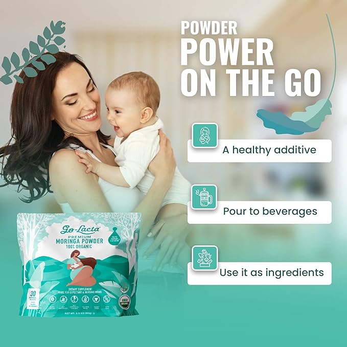 Go-Lacta® Super Moringa Powder: Boost Breast Milk Naturally! 30 3g Packets of Pure Organic Moringa - Perfect for Moms, 100% Vegan